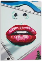 Acrylglas - Gezicht met Rode Lippen op Muur - 40x60cm Foto op Acrylglas (Wanddecoratie op Acrylglas)