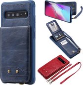 Voor Galaxy S10 5G verticale flip portemonnee schokbestendige achterkant beschermhoes met houder & kaartsleuven & lanyard & fotolijsten (blauw)