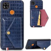 Voor Xiaomi Redmi 9C Krokodilpatroon PU + TPU + PVC Breukvast gsm-hoesje met magnetische onzichtbare houder en kaartsleuven (blauw)