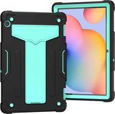 Voor Huawei MediaPad T5 T-vormige beugel Contrastkleur Schokbestendige pc + siliconen beschermhoes (zwart + mint geen)