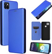 Voor Motorola Moto G9 Power Koolstofvezel Textuur Magnetische Horizontale Flip TPU + PC + PU lederen tas met kaartsleuf (blauw)