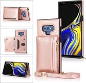 Voor Samsung Galaxy Note9 Vierkante Rits Portemonnee Tas TPU + PU Achterkant Case met Houder & Kaartsleuven & Portemonnee & Cross-body Riem (Rose Glod)