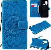 Voor OnePlus Nord N100 Sun Embossing Pattern Horizontale Flip lederen hoes met kaartsleuf & houder & portemonnee & lanyard (blauw)