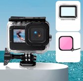 Waterdichte behuizing + Touch-achterkant + kleurenlensfilter voor GoPro HERO9 zwart (roze)