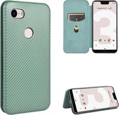 Voor Google Pixel 3 XL koolstofvezel textuur magnetische horizontale flip TPU + pc + PU lederen tas met kaartsleuf (groen)