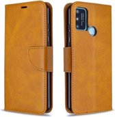Voor Huawei Honor 9A Retro Lamsleer Textuur Pure Kleur Horizontale Flip PU Lederen Case met Houder & Kaartsleuven & Portemonnee & Lanyard (Geel)