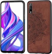 Voor Huawei Honor 9X Reliëf Mandala-patroon PC + TPU + stoffen telefoonhoes met draagkoord & magnetisch (bruin)