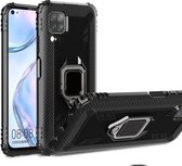 Voor Huawei nova 6SE koolstofvezel beschermhoes met 360 graden roterende ringhouder (zwart)