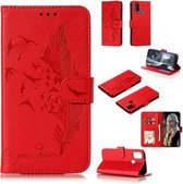 Voor Galaxy M30s Feather Pattern Litchi Texture Horizontale Flip Leren Case met Houder & Portemonnee & Kaartsleuven (Rood)