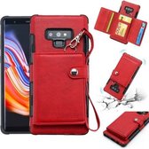 Voor Galaxy Note 9 schokbestendige pc + TPU beschermhoes, met kaartsleuven en portemonnee en fotolijst en draagkoord (rood)