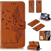 Veerpatroon Litchi Texture Horizontale Flip Leren Case met Portemonnee & Houder & Kaartsleuven voor Galaxy J6 + (Bruin)