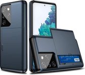 Voor Samsung Galaxy S21 Ultra 5G schokbestendig pantser beschermhoes met kaartsleuf (donkerblauw)