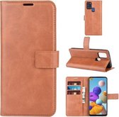 Voor Samsung Galaxy A21S Retro Kalfspatroon Gesp Horizontale Flip Leren Case met Houder & Kaartsleuven & Portemonnee (Lichtbruin)