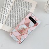 Voor Galaxy S10e Plating Kleurrijk Geometrisch Patroon Mozaïek Marmer TPU Mobiele Telefoon Case Strass Stand Ring (Roze PR1)