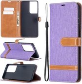 Voor Samsung Galaxy S21 Ultra 5G Kleuraanpassing Denim Textuur Horizontale Flip Leren Case met Houder & Kaartsleuven & Portemonnee & Lanyard (Paars)