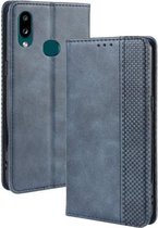 Voor Galaxy A10s Magnetische Gesp Retro Crazy Horse Textuur Horizontale Flip Leren Case met Houder & Kaartsleuven & Fotolijst (Blauw)