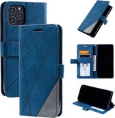 Voor iPhone 12 Pro / 12 Max Skin Feel Splicing Horizontale flip lederen hoes met houder & kaartsleuven & portemonnee & fotolijst (blauw)