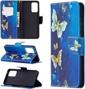 Voor Samsung Galaxy A72 5G Gekleurde Tekening Patroon Horizontale Flip Leren Case met Houder & Kaartsleuven & Portemonnee (Blauwe Vlinder)