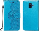 Voor Samsung Galaxy A6 (2018) Flower Vine Embossing Pattern Horizontale Flip Leather Case met Card Slot & Holder & Wallet & Lanyard (Blue)