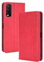 Voor vivo Y20 / Y20i Magnetische gesp Retro Crazy Horse-textuur Horizontale flip lederen tas, met houder & kaartsleuven en fotolijst (rood)