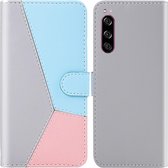 Voor Sony Xperia 5 Tricolor Stitching Horizontale Flip TPU + PU lederen tas met houder & kaartsleuven en portemonnee (grijs)