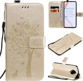 Voor Xiaomi Redmi K30 Pro Tree & Cat reliÃ«fpatroon Horizontale flip lederen tas met houder & kaartsleuven & portemonnee en lanyard (goud)