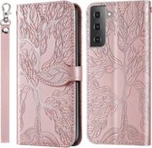 Voor Samsung Galaxy S21 + 5G Life of Tree Embossing Pattern Horizontale Flip Leather Case met houder & kaartsleuf & portemonnee & fotolijst & Lanyard (Rose Gold)