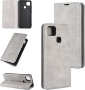 Voor Geschikt voor Xiaomi Redmi 9C Retro-skin Business magnetische zuignap lederen tas met houder & kaartsleuven & portemonnee (grijs)