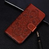 Mandala-reliëfpatroon Horizontale leren flip-hoes voor Galaxy A50, met houder & kaartsleuven & portemonnee & fotolijst & lanyard (bruin)