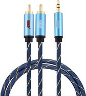 EMK 3,5 mm jack male naar 2 x RCA male vergulde connector luidspreker audiokabel, kabellengte: 1 m (donkerblauw)