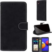 Voor Samsung Galaxy A01 Core Retro Frosted Horizontale Flip PU lederen tas met houder & kaartsleuven & portemonnee & fotolijst (zwart)