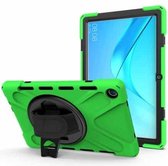 Voor Huawei MediaPad M5 10.8 Schokbestendige kleurrijke siliconen + pc-beschermhoes met houder en handgreepriem (groen)