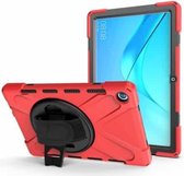 Voor Huawei MediaPad M5 10.8 Schokbestendige kleurrijke siliconen + pc-beschermhoes met houder en handgreepriem (rood)