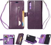 Voor Huawei P20 Pro Multifunctionele Rits Horizontale Flip Leren Case met Houder & Portemonnee & 9 Kaartsleuven & Lanyard (Paars)