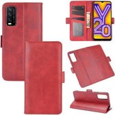 Voor VIVO Y20 dubbelzijdige magnetische gesp horizontale flip lederen tas met houder & kaartsleuven en portemonnee (rood)