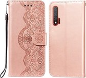 Voor Huawei nova 6 Flower Vine Embossing Pattern Horizontale Flip Leather Case met Card Slot & Holder & Wallet & Lanyard (Rose Gold)