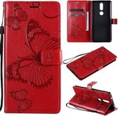Voor Nokia 2.4 3D vlinders reliëfpatroon horizontaal flip lederen tas met houder & kaartsleuf & portemonnee (rood)