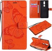 Voor Nokia 2.4 3D Vlinders Embossing Patroon Horizontale Flip Leren Case met Houder & Kaartsleuf & Portemonnee (Oranje)