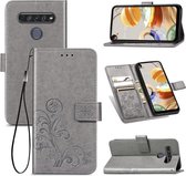 Voor LG K61 vierbladige sluiting reliÃ«f gesp mobiele telefoon bescherming lederen tas met lanyard & kaartsleuf & portemonnee & beugel functie (grijs)