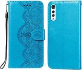 Voor LG G9 Flower Vine Embossing Pattern Horizontale Flip Leather Case met Card Slot & Holder & Wallet & Lanyard (Blue)