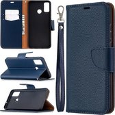 Voor Huawei Honor 9X Lite Litchi Textuur Pure Kleur Horizontale Flip PU Leather Case met Houder & Kaartsleuven & Portemonnee & Lanyard (Donkerblauw)