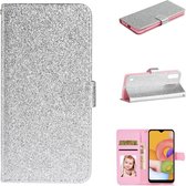 Voor Samsung Galaxy A01 Glitterpoeder Horizontale Flip Leren Case met Kaartsleuven & Houder & Fotolijst & Portemonnee (Zilver)