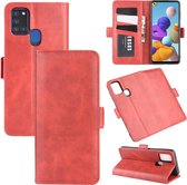 Voor Galaxy A21S Dual-side magnetische gesp horizontale flip lederen tas met houder & kaartsleuven & portemonnee (rood)