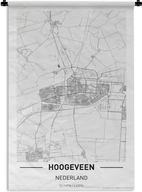 Wandkleed Top 50 Nederland staande- Stadskaart Hoogeveen Wandkleed katoen 120x180 cm - Wandtapijt met foto XXL / Groot formaat!