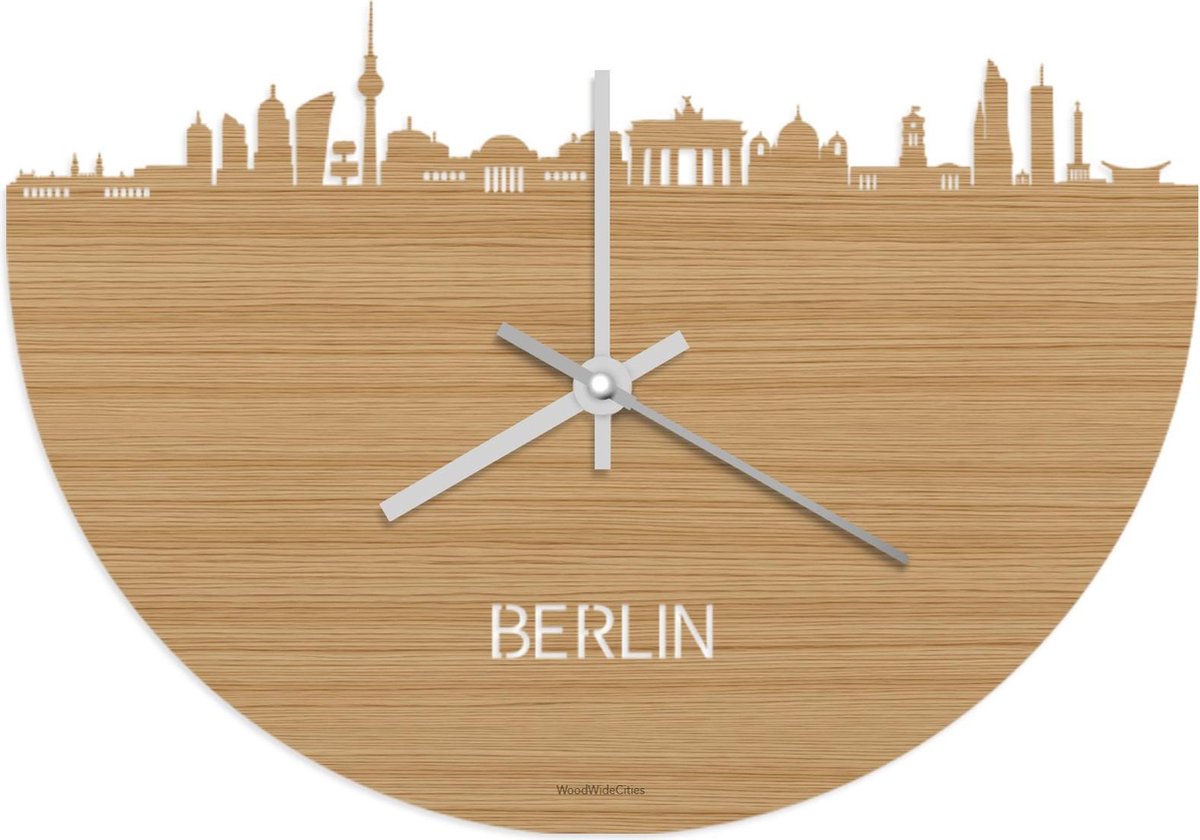 Skyline Klok Berlijn Bamboe hout - Ø 40 cm - Stil uurwerk - Wanddecoratie - Meer steden beschikbaar - Woonkamer idee - Woondecoratie - City Art - Steden kunst - Cadeau voor hem - Cadeau voor haar - Jubileum - Trouwerij - Housewarming - WoodWideCities