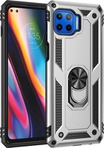 Motorola Moto G 5G Plus Hybride Hoesje Back Cover met Kickstand Zilver