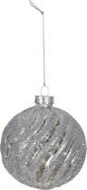Clayre & Eef Kerstbal Set van 4 Ø 8 cm Zilverkleurig Glas Rond Kerstboomversiering
