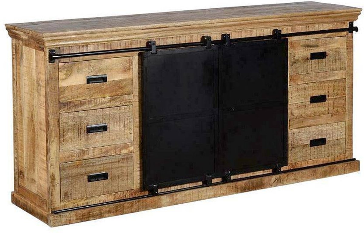 Mangohouten Dressoir Newark 190 cm Mahom Industrieel - Dressoir van Mangohout & Metaal - Industriële Dressoir