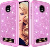 Glitter poeder contrast huid schokbestendig siliconen + pc beschermhoes voor Motorola Moto Z4 Play (roze)