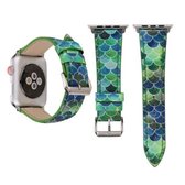 Fish Scale Glitter lederen polshorloge band met roestvrijstalen gesp voor Apple Watch Series 3 & 2 & 1 42 mm (groen)